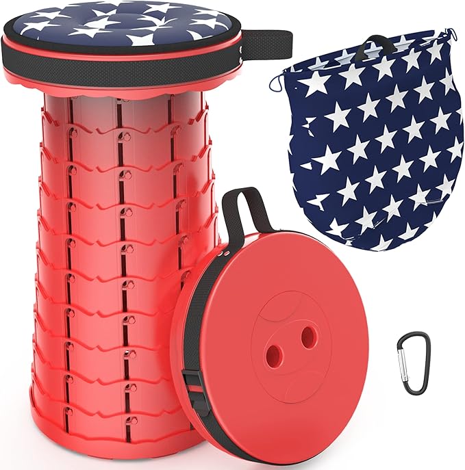 ALEVMOOM Upgraded Retractable Folding Stool Camping Stool, Collapsible Telescoping Stool for Adults, Lightweight Yet More Sturdy, Folding Seats for Camping Fishing Hiking Outdoor (red)