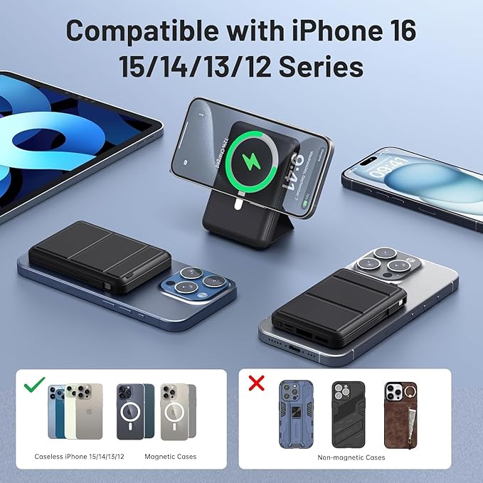 Azmuth for Magsafe Battery Pack, 10000mAh Magnetic Power Bank 22.5W PD Fast Charging with LED Display Wireless Portable Charger for Magsafe with Stand for iPhone 17/16/15/14/13/12/Pro/Pro Max