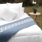 Thick Alpaca Wool Blanket Heavyweight Camping Outdoors Indoors Soft Peru Queen Size Stripes Design (Soft Blue - Ivory, Queen Size)