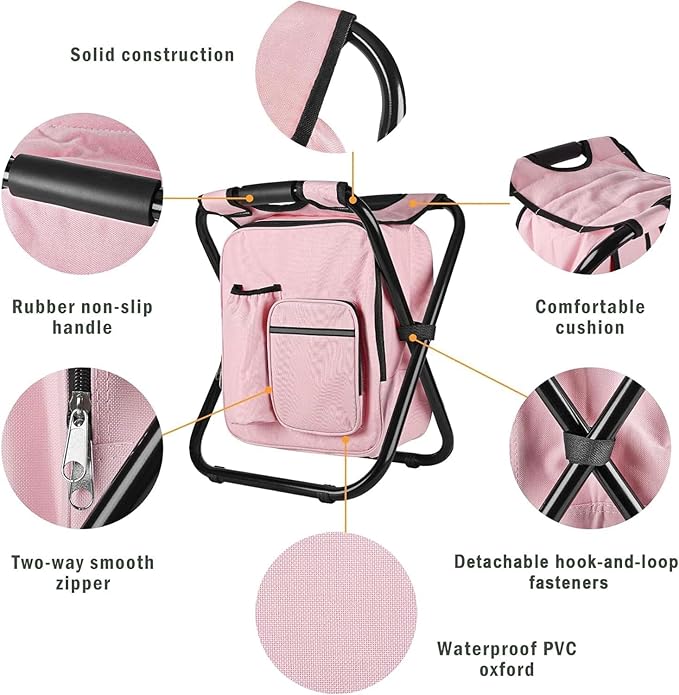 Kikerike Backpack Stool Cooler Chair Heavy Duty 400 LBS Max Load Portable Lightweight Stool Backpack Folding Fishing Cooler Seat for Camping Hunting Fishing