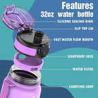 OLDLEY Water Bottle, 32oz Motivational Sports Water Bottle with Time Marker - Times to Drink - Tritan, BPA Free, Wide Mouth Leakproof, Confectionery (1 Bottle)