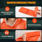 4 Pack Emergency Ponchos with Thickened Mylar Blanket Lining, Windproof, Waterproof, and Thermal Orange Survival Ponchos - Perfect for Outdoor Rescue, Family Camping Gear, Car Emergency Kits