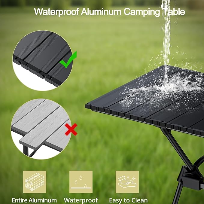 3ft Camping Table Foldable, 4 Adjustable Heights Waterproof Aluminum Roll Up Camping Table with Carrying Bag, Lightweight, for Garden, Picnic, Outdoor, Travel, Backyard, Beach, 35” X 16”, Black