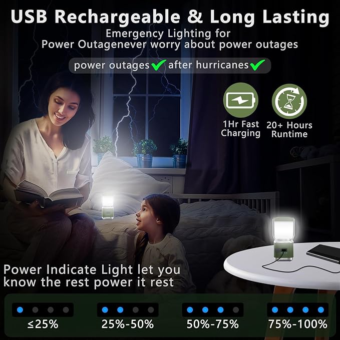 LED Camping Lantern Rechargeable, 2000LM Small Camping Lights Lantern with Redlight&20Hours Runtime&Stepless Dimming, Hurricane Emergency Lights for Power Outages, Waterproof, Camping Essentials,4pcs