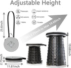 Upgraded XXL Collapsible Stool with Cushion,19.7"H-11.8"D Telescoping Folding Stool for Adults,More Sturdy Portable Camping Stools with Load Capacity 1000lbs for Outdoor,Garden,Fishing,Hiking