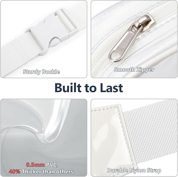 Packism Clear Fanny Pack Stadium Approved - Plus Size 35-51 inches Adjustable Strap Clear Belt Bag for Women Men Transparent Waist Bag for Concerts, Sporting Events, White