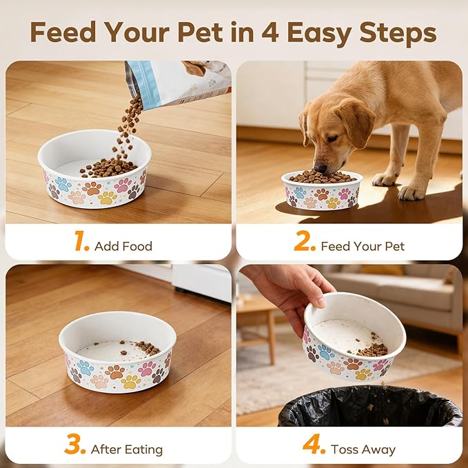 50 Pack Disposable Dog Bowls, 16 oz Paper Pet Bowls for Cats & Dogs, Disposable Cat Food Bowls for Dry Wet Food & Water, Travel Feeding Bowls for Small Medium Pets