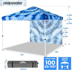 EAGLE PEAK Pop Up Canopy Tent with 1 Sidewall, Easy Setup Event Tent, Outdoor Sun Shade, Wheeled Carry Bag, Stakes and Guy Ropes, Instant Canopy 10x10, Tie Dye Blue