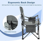 2 Pack Oversized Folding Camping Chair, Heavy Duty Support 500LBS Outdoor Chair with Cup Holder Storage and Cooler Pouch, Collapsible Padded Arm Chair for Sports Garden Beach Fishing, Grey