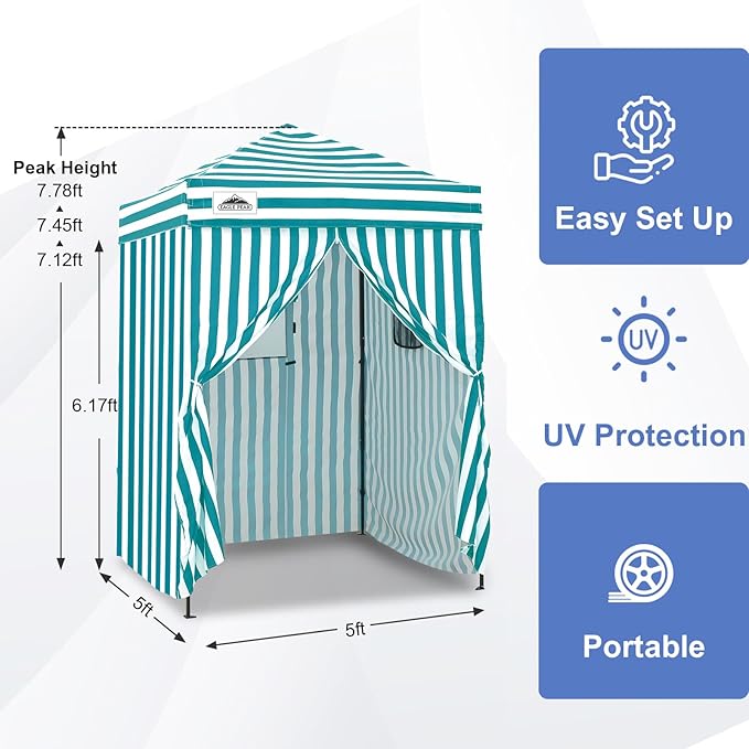 EAGLE PEAK Flex Ultra Compact 5x5 Pop-up Canopy, Sun Shelter, Changing Room, Portable Privacy Tent for Pool, Fashion Photoshoots, or Camping, White/Light Blue