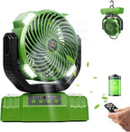 20000mAh Camping Fan with LED Lantern, 360° Oscillation, Remote Control, 4 Speed & Timer, Rechargeable Battery Powered Fan for Tent, Outdoor, Travel, Hurricane, Emergency, Power Outage (Green)