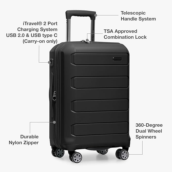 Traveler's Choice Pagosa Hardshell Expandable Luggage with Spinner Wheels, Black, 3-Piece Set (22/26/30)
