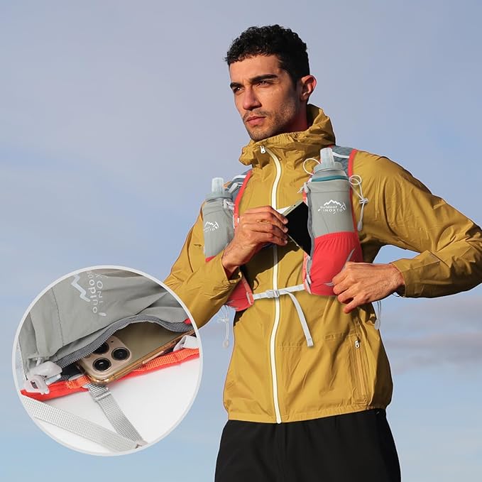 Running Vest for Women Men, Adjustable Chest Straps Running Hydration Vest with 500ml Soft Flask, Lightweight Breathable Reflective Hydration Backpack for Hiking