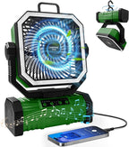 Camping Fan with Bluetooth Speaker Portable Fan,20000mAh Rechargeable Battery Powered Fans, 360° Hanging Hook for Outdoor Picnic Tent Beach Travel Barbecue, Green