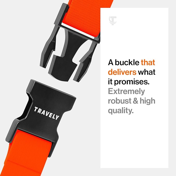 TRAVELY Luggage Straps - Particularly conspicuous & Secure - Incl. 4 Name Tags - Luggage Strap Ideal crosswise - [Set of 4]