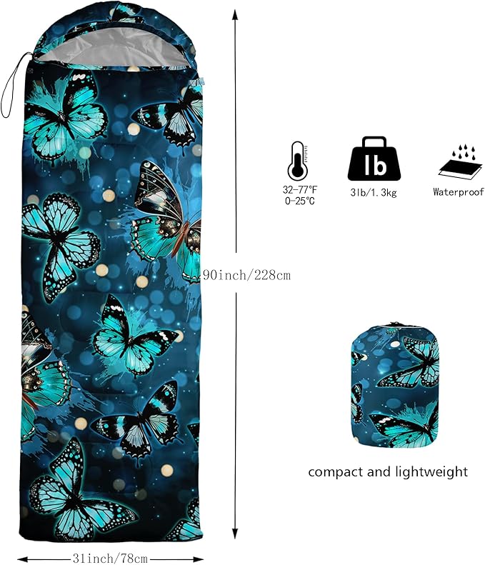 QOOMO Animals Camping Sleeping Bags,3 Season Warm & Cool Weather,Lightweight,Waterproof Sleeping Bags for Adults & Kids,Traveling,and Outdoors,Camping Gear Equipment