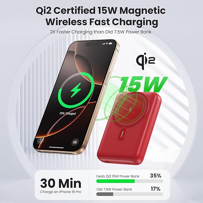 Magnetic Portable Charger for iPhone, 3-in-1 10800mAh Qi2 15W Wireless Power Bank with iWatch Charger,30W PD Fast Charging USB-C LCD Display Battery Pack for Magsafe,iPhone 16/15/14/13/12, Apple Watch
