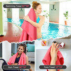 Quick Dry Travel Towel, 3 Sizes 1 Pack Camping Microfiber Towel, Lightweight Fast Drying Towels Set 60"x30", 30"x15", 15"x15" w/Bag for Gym, Beach, Hiking, Swimming, Red