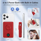 Magnetic Portable Charger for iPhone with Built-in Cables, 6-in-1 10800mAh Power Bank with iWatch Charger & LCD Display,25W Fast Charging Battery Pack for iPhone 16/15/14/13/12,Apple Watch (Red)