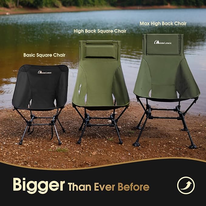 MOON LENCE Oversized Camping Chair for Adults, Height Adjustable High-Back Folding Camping Chair with 400 lbs Capacity, Hidden Pillow Pocket and Wide Seat for Camping, Hiking, Picnics, Green