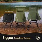 MOON LENCE Oversized Camping Chair for Adults, Height Adjustable High-Back Folding Camping Chair with 400 lbs Capacity, Hidden Pillow Pocket and Wide Seat for Camping, Hiking, Picnics, Green