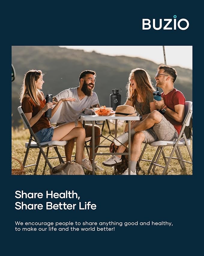 BUZIO 24 oz Insulated Water Bottle, Stainless Steel Wide Mouth Water Flask with Straw Lid, Cold for 48 Hrs Leak Proof Metal Hydro Thermo Canteen Mug, Black