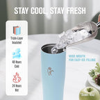 Coolflask Water Bottle 32 oz Fits Car Cup Holder, Slim Tumbler Stainless Steel with Straw & Handle, Vacuum Flask Leakproof Wide Mouth for Travel Sports Gym, Blue