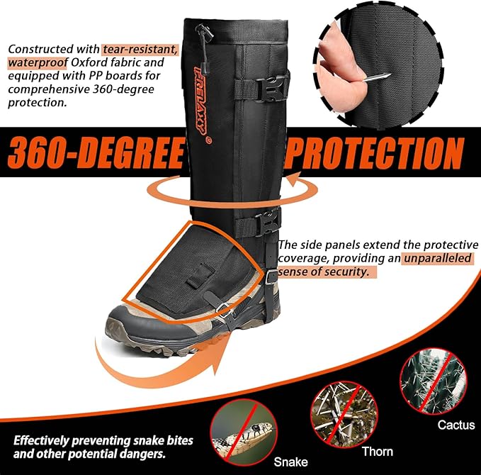 Frelaxy Snake Gaiters, Waterproof Snake Guard Chaps, Snake Bite Protection for Lower Legs, Adjustable Snake Proof Gaiters for Hunting/Outdoor Working, Fit for Men & Women