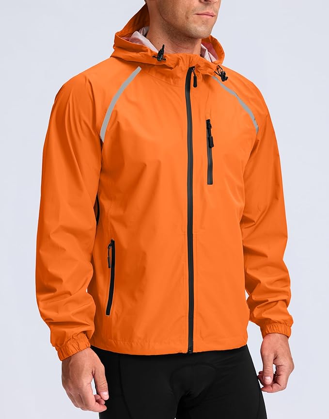 Men's Cycling Rain Jackets Waterproof Running Bike Windbreaker Lightweight Packable Hooded Jacket
