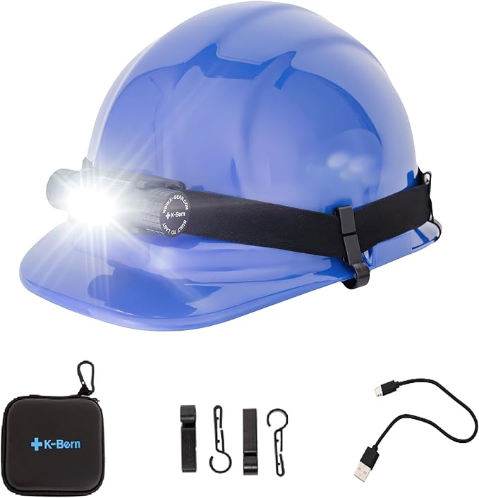 K-Bern Rechargeable Headlamp - 1850 Lumen, Ultra Bright Head Lights for Forehead. Waterproof, Lightweight, Aluminum, UL Listed 3500mAh Battery, Perfect for Dog Walking, Camping, Hiking & Hard Hats