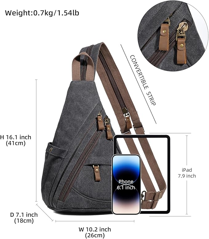 KL928 Canvas Sling Bag - Small Crossbody Backpack Shoulder Casual Daypack Rucksack for Men Women(Large Version)