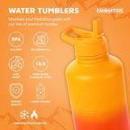 64 Oz Water Bottle with Straw Stainless Steel Sports Water Bottle with 3 Lids (Straw, Chug and Flip Lid) Leak Proof Metal Half Gallon Jug for Men & Women - Orange Fusion