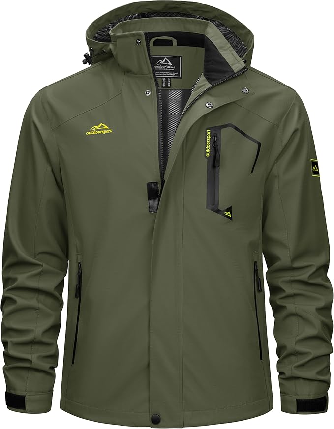 TACVASEN Men's Rain Jacket Lightweight Windbreaker with Hooded Water Resistant Outdoor Raincoat for Hiking Travel Camping