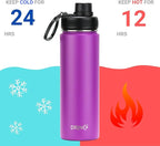 DRINCO Stainless Steel Water Bottle Spout Lid Vacuum Insulated Double Wall Water Bottle Wide Mouth (40oz 32oz 22oz 18oz 14oz) Leak Proof Keep Cold Sport Camping Hiking (22 oz, 22oz Purple)
