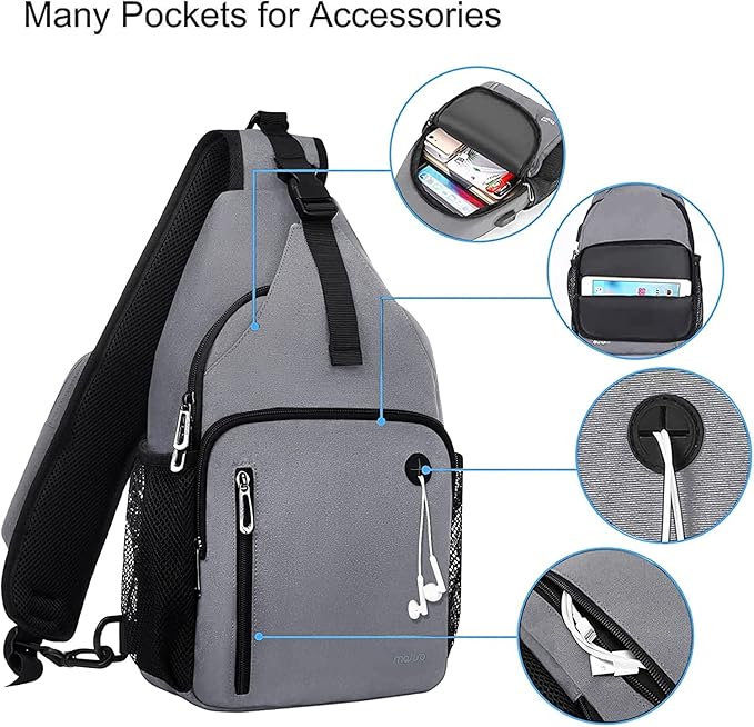 MOSISO Sling Backpack Bag, Crossbody Shoulder Bag Travel Hiking Daypack Chest Bag with Front Square Pocket&USB Charging Port