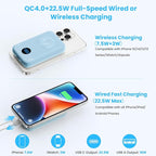 Magnetic Portable Charger 10800mAh,4-in-1 Wireless Power Bank with iWatch Charger, QC4.0+20W PD Fast Charging USB C Battery Pack with LCD Display for Magsafe,iPhone 16/15/14/13,Apple Watch, Sky Blue