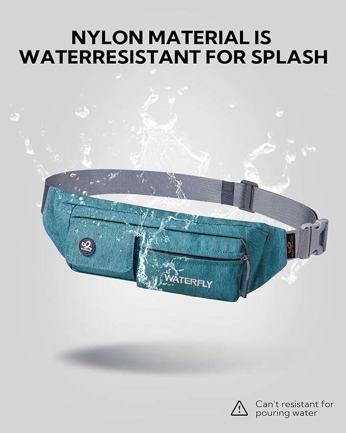 WATERFLY Fanny Pack for Women Men Water Resistant Small Waist Pouch Slim Belt Bag with 4 Pockets Lightweight Crossbody Chest Bag Fit All Phones, 11.02 x 2.1 x 4.3 inch,11.02 x 2.1 x 4.3 inch
