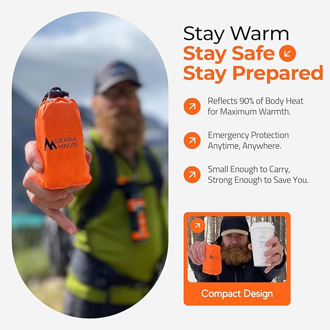 Sierra Madre Emergency Sleeping Bag – Ultralight, Waterproof Mylar Thermal Bivy Sack Tent for Hiking, Bug-Out Bags, Survival Kits