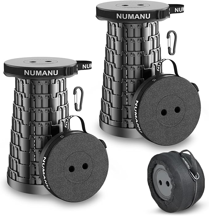 2-Pack 2025 Upgraded Collapsible Stool & Dual Carry Bag + Clips, Max 620lb Portable Folding Stool, Height Adjustable Retractable Telescopic Seat, Travel Chair, Foldable Camping Stool/Footrest