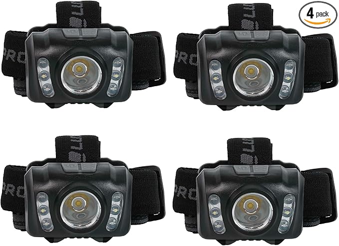 LUXPRO LP345V2 LED Headlamp - Bright 300 Lumen Head Lamp for Outdoors, Camping & Hiking - 6 Light Modes White, Green & Red Light - IPX4 Waterproof - Adjustable Headband - Batteries Included - 4 Pack