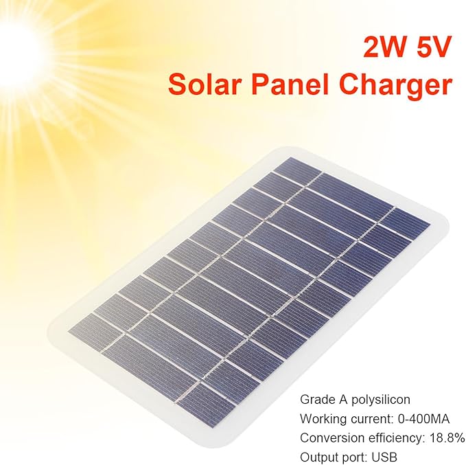 Portable Solar Charger, 2W 5V Cell Phone Solar Charger USB Solar Panel for Camera Mobile Power Pack Outdoor Camping Emergency