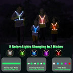 LED Reflective Vest Running Gear, 5 Colors Lights Up Running Vest for Night Walking Cycling Jogging, Adjustable Size for Men Women Kids, Rechargeable and High Visible
