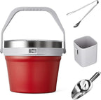 COKTIK 7L Vacuum Insulated Ice Bucket with Lid and Scoop& Tongs，Large capacity Stainless Steel Beverage Bucket for Cocktail, Champagne, Wine, Beer，Large Parties（Red Suit）