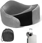 Travel Pillow, 100% Pure Memory Foam Travel Neck Pillow Airplane Neck Support Ergonomic Design for Traveling Suitable for Airplanes,Offices and Cars-Light Grey