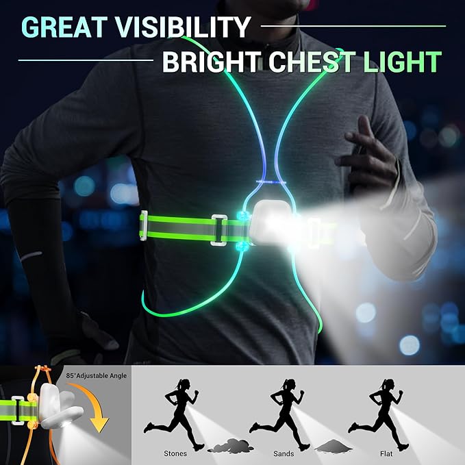 Running Vest for Women, Reflective Running Lights Vest for Night Runners, Running Light Gear Safety Reflective Vest for Men