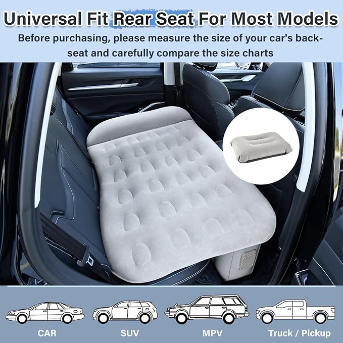 Coverado Car Air Mattress Back Seat, Portable Wireless Inflatable Bed with Built in Air Pump&Pllow, Storage Bag, Patch Kit, Universal Back Seat Bed Sleeping Pad Fit Most Car Suvs, L-51,W-32