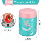12oz Soup Thermo for Hot Food Kids Insulated Food Jar Wide Mouth Lunch Container Leak Proof Stainless Steel Vacuum Bento Box for School Office Travel Outdoors Green-Mermaid