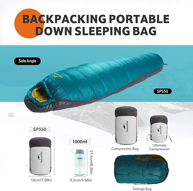 Naturehike 0 Degree Down Mummy Sleeping Bag for Adults, 650FP Cold Weather Backpacking Sleeping Bag with RDS Down, 12.5-38.8℉ Sleeping Bags for Camping, Hiking, 2025 Model