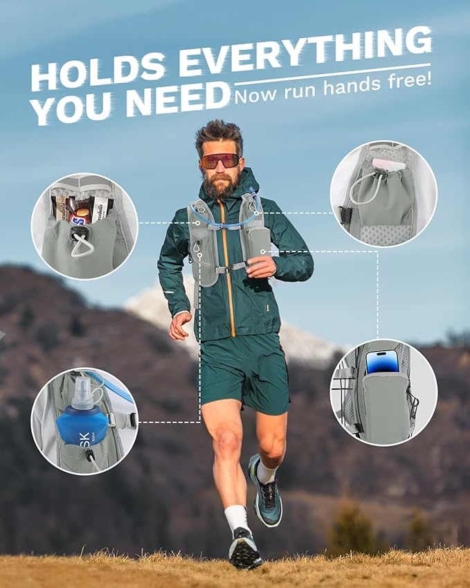 Running Vest for Women and Men, Hydration Running Backpack, Runners Vest, Hydration Vest, with Front Phone Holder, Adjustable Chest and Waist Strap - 2L Wide-Open Water Bladder Included