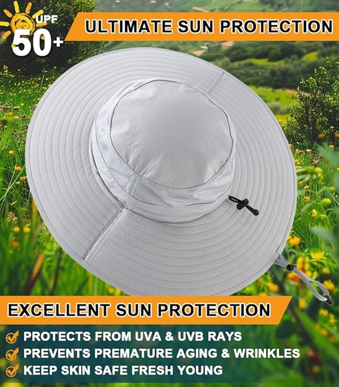 Home Prefer UPF50+ Mens Sun Hat Wide Brim Fishing Hat Foldable Large Brim UV Protection Sun Hat for Men Women Beach Gardening